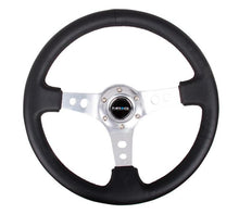 Load image into Gallery viewer, NRG Reinforced Steering Wheel (350mm / 3in. Deep) Blk Leather w/Silver Spoke & Circle Cutouts