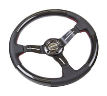 Load image into Gallery viewer, NRG Carbon Fiber Steering Wheel (350mm /1.5in. Deep) Leather Trim w/Red Stitch & Slit Cutout Spokes