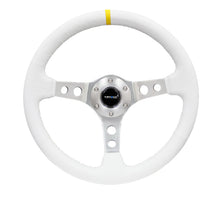 Load image into Gallery viewer, NRG Reinforced Steering Wheel (350mm / 3in. Deep) Wht Leather w/Silver Spoke & Single Yellow Mark