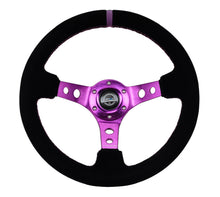 Load image into Gallery viewer, NRG Reinforced Steering Wheel (350mm / 3in. Deep) Black Suede w/Purple Center & Purple Stitching