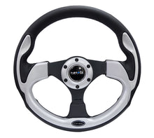 Load image into Gallery viewer, NRG Reinforced Steering Wheel (320mm) Blk w/Silver Trim & 5mm 3-Spoke