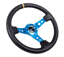 Load image into Gallery viewer, NRG Reinforced Steering Wheel (350mm / 3in. Deep) Blk Leather w/Blue Cutout Spoke & Single Yellow CM