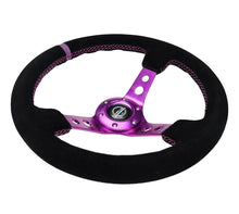 Load image into Gallery viewer, NRG Reinforced Steering Wheel (350mm / 3in. Deep) Black Suede w/Purple Center & Purple Stitching