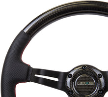 Load image into Gallery viewer, NRG Carbon Fiber Steering Wheel (350mm /1.5in. Deep) Leather Trim w/Red Stitch & Slit Cutout Spokes