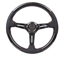 Load image into Gallery viewer, NRG Carbon Fiber Steering Wheel (350mm /1.5in. Deep) Leather Trim w/Red Stitch & Slit Cutout Spokes