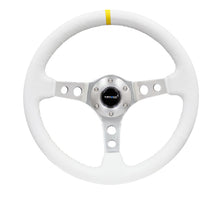 Load image into Gallery viewer, NRG Reinforced Steering Wheel (350mm / 3in. Deep) Wht Leather w/Silver Spoke & Single Yellow Mark