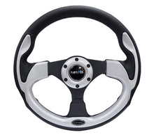 Load image into Gallery viewer, NRG Reinforced Steering Wheel (320mm) Blk w/Silver Trim & 5mm 3-Spoke