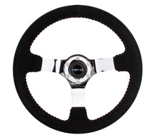 Load image into Gallery viewer, NRG Reinforced Steering Wheel (350mm / 3in. Deep) Blk Suede w/Red BBall Stitch & Chrome 3-Spoke