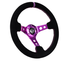 Load image into Gallery viewer, NRG Reinforced Steering Wheel (350mm / 3in. Deep) Black Suede w/Purple Center & Purple Stitching