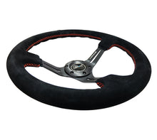 Load image into Gallery viewer, NRG Reinforced Steering Wheel (350mm / 3in. Deep) Blk Suede w/Red Stitching & 5mm Spokes w/Slits