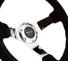 Load image into Gallery viewer, NRG Reinforced Steering Wheel (350mm / 3in. Deep) Blk Suede w/Red BBall Stitch & Chrome 3-Spoke