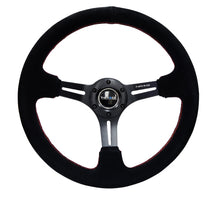 Load image into Gallery viewer, NRG Reinforced Steering Wheel (350mm / 3in. Deep) Blk Suede w/Red Stitching & 5mm Spokes w/Slits