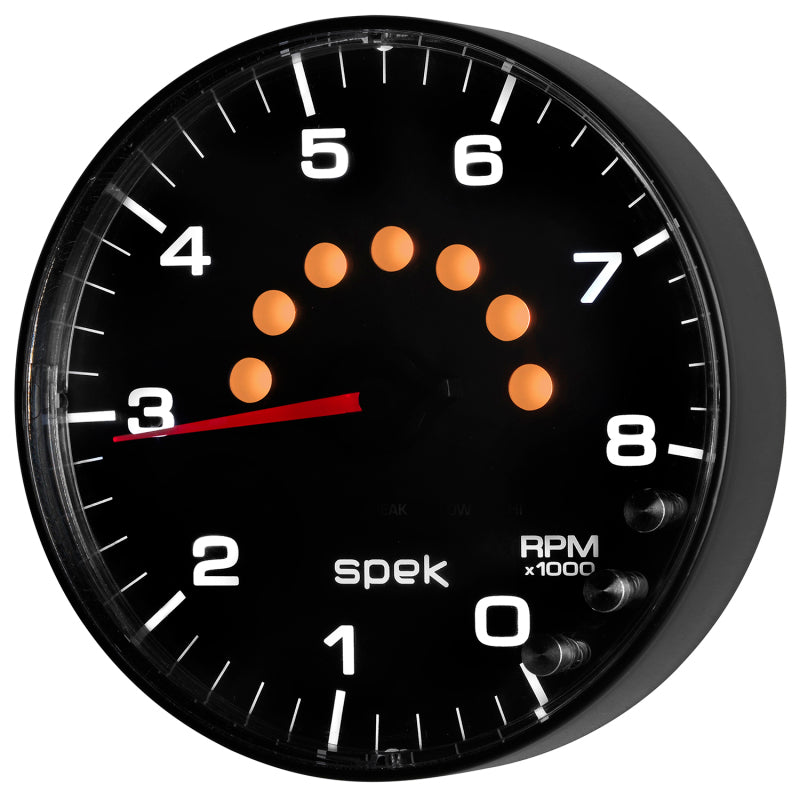 Autometer Spek-Pro Gauge Tachometer 5in 8K Rpm W/Shift Light & Peak Mem Black/Black