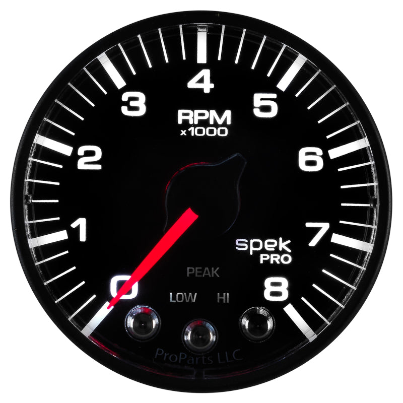 Autometer Spek-Pro Black 2 1/16 inch 8K RPM Tach w/ Shift Light and Peak Memory