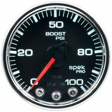 Load image into Gallery viewer, Autometer Spek-Pro Gauge Boost 2 1/16in 100psi Stepper Motor W/Peak &amp; Warn Blk/Chrm