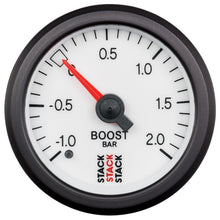 Load image into Gallery viewer, Autometer Stack 52mm -1 to +2 Bar T-Fitting 0.187in Barb (M) Mechanical Boost Pressure Gauge - White