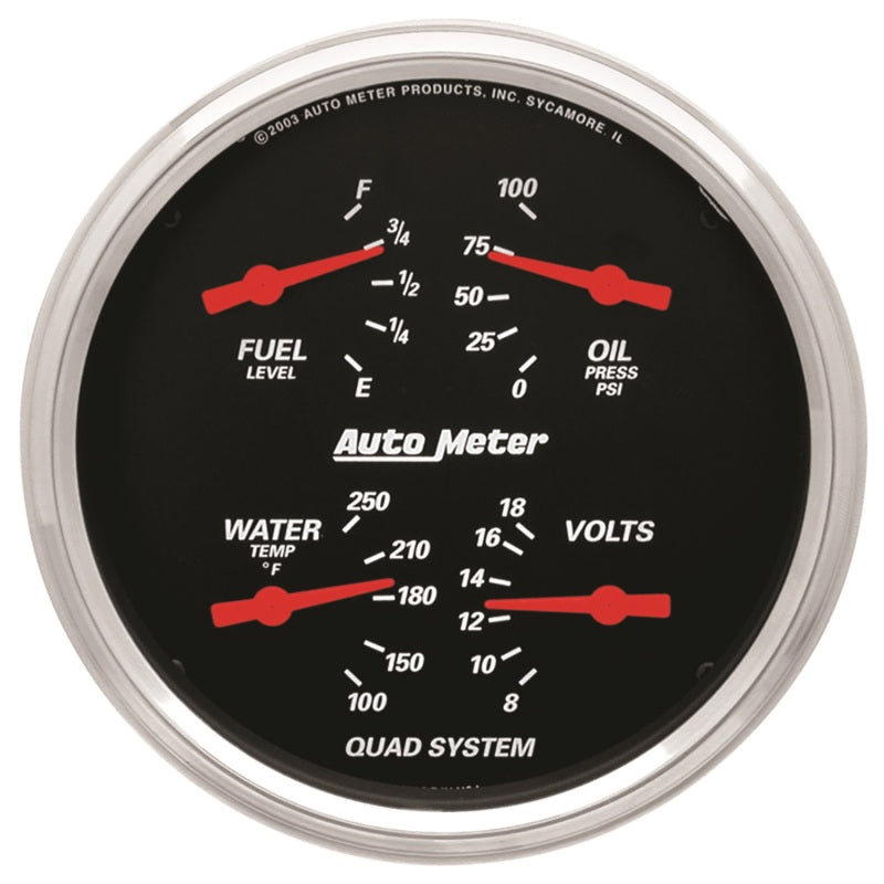 AutoMeter Gauge Quad 5in. 0 Ohm(e) to 90 Ohm(f)Elec Designer Black