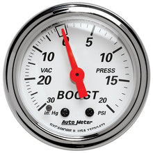 Load image into Gallery viewer, Autometer Arctic White 2-1/16in 30 in. Hg/20 PSI Full Sweep Mechanical Vacuum/Boost Pressure Gauge