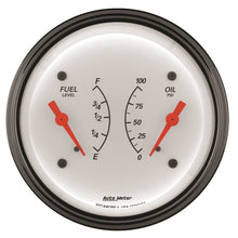 Load image into Gallery viewer, AutoMeter Gauge Dual Fuel &amp; Oilp 3-3/8in. 0 Ohm(e) to 90 Ohm(f)&amp; 100PSI Elec Arctic White