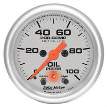 Load image into Gallery viewer, Autometer Ultra-Lite 52mm 0-100 PSI F/S Electronic Oil Pressure w/ Peak Memory &amp; Warning Gauge