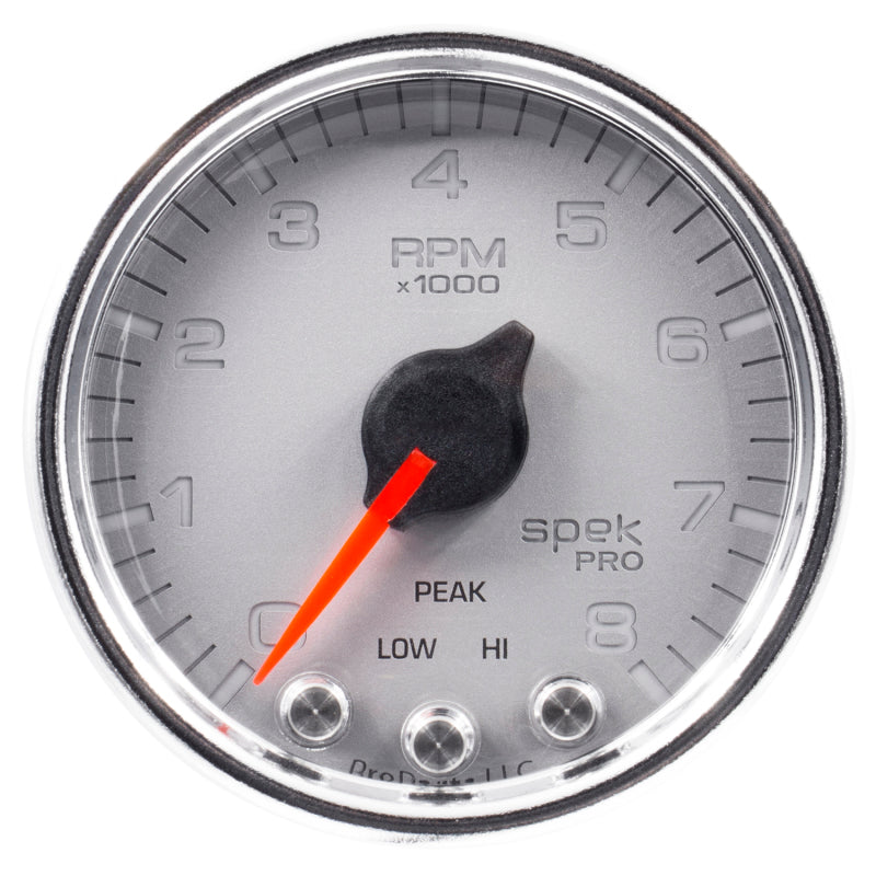 Autometer Spek-Pro Gauge Tach 2 1/16in 8K Rpm W/ Shift Light & Peak Mem Slvr/Chrm