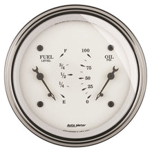 Load image into Gallery viewer, AutoMeter Gauge Dual Fuel &amp; Oilp 3-3/8in. 240 Ohm(e) to 33 Ohm(f) &amp; 100PSI Elec Old Tyme Wht