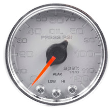 Load image into Gallery viewer, Autometer Spek-Pro Gauge Oil Press 2 1/16in 120psi Stepper Motor W/Peak &amp; Warn Slvr/Chrm