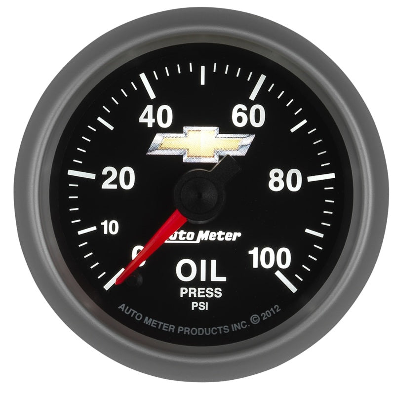 AutoMeter Gauge Oil Press 2-1/16in. 100PSI Digital Stepper Motor Chevy Gold Bowtie