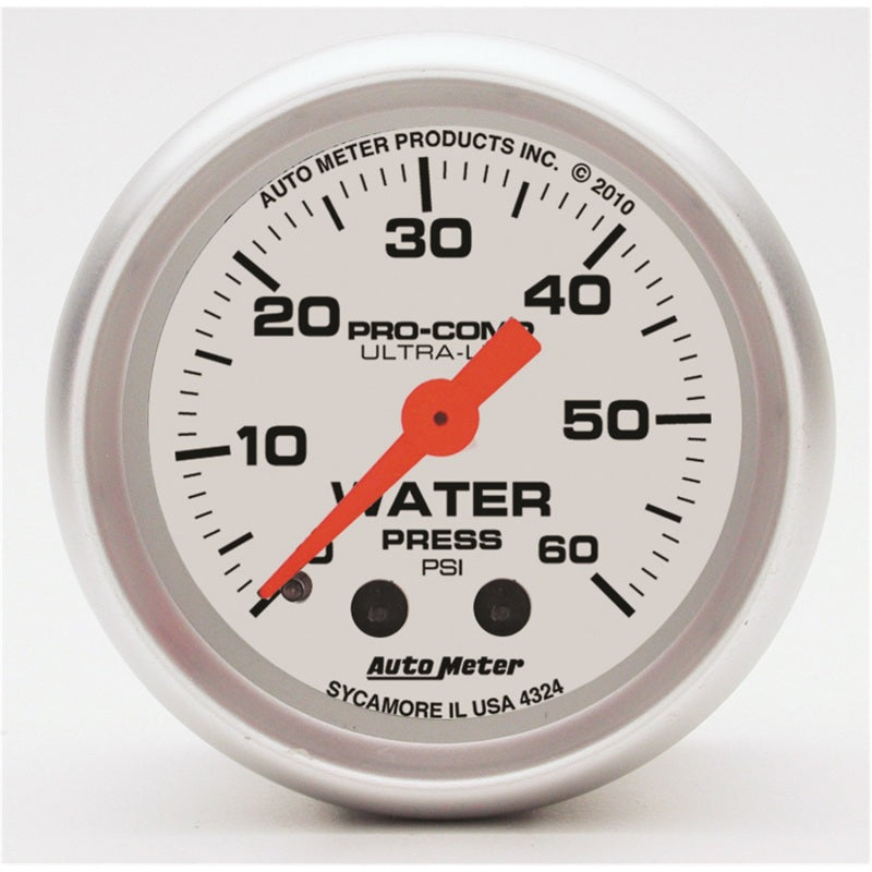 Autometer Ultra-Lite 52mm 60 PSI Mechanical Water Pressure Gauge