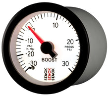 Load image into Gallery viewer, Autometer Stack 52mm -30INHG to +30 PSI (Incl T-Fitting) Mechanical Boost Pressure Gauge - White