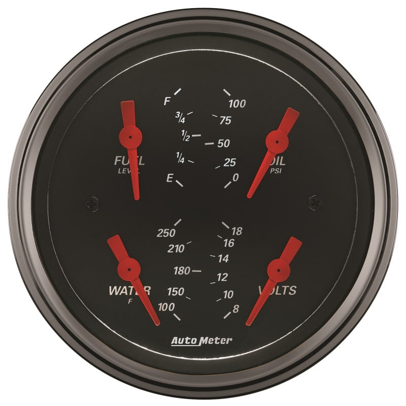 Autometer Designer Black 3.375in Quad Gauge - Fuel Level / Oil Pressure / Water Temp. / Voltmeter